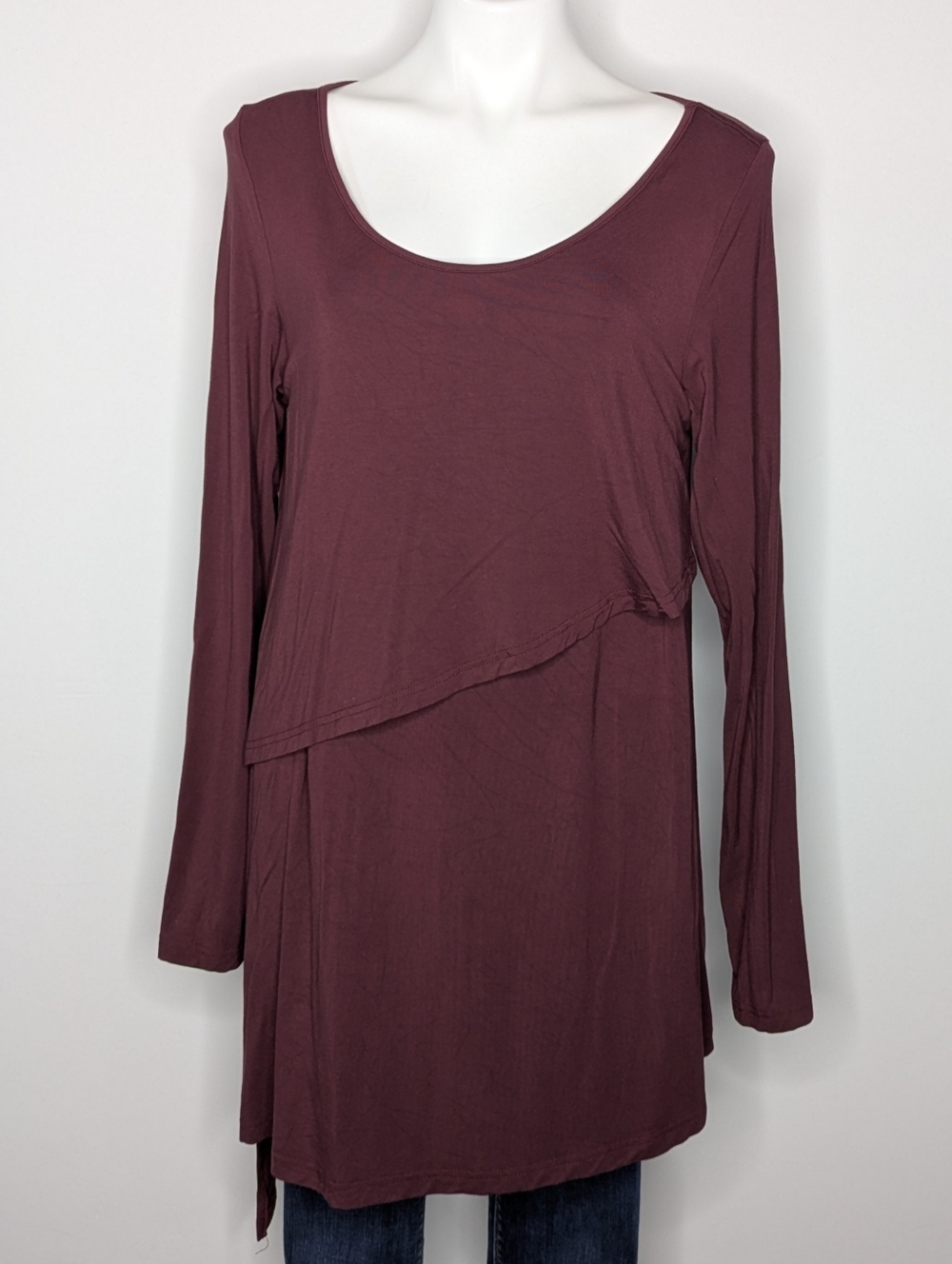 Latched Mama Maroon Purple Cotton Blend Long Sleeve Nursing Top L